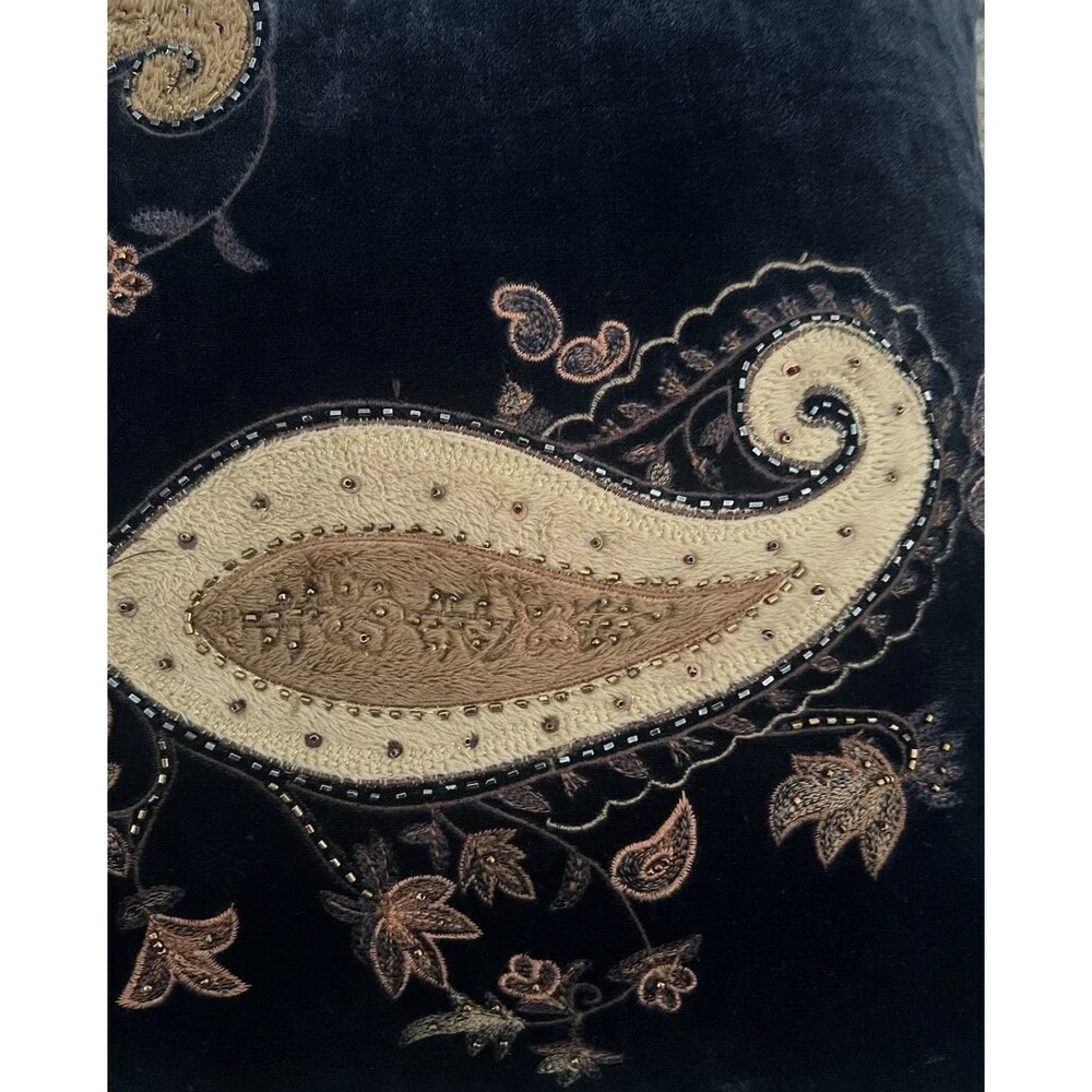 Rodeo Home Luxury Velvet Throw Pillow Feather Down Filled Blue Paisley 22 x 22in